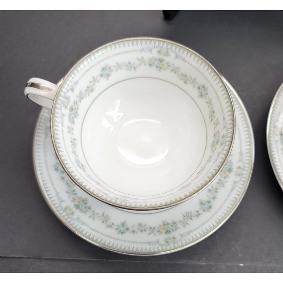 Noritake Norwood Tea Cups and Saucers Set of 3 White Silver Floral Japan Cr157 - Picture 6 of 10